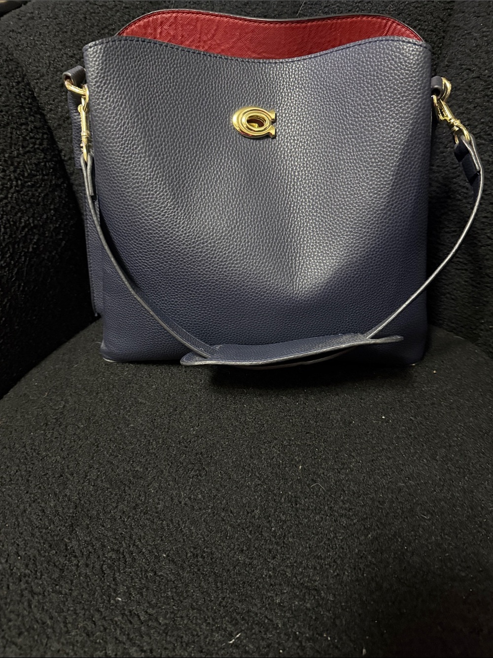 Coach Navy Leather Shoulder Bag with Red Lining - Picture 2 of 3